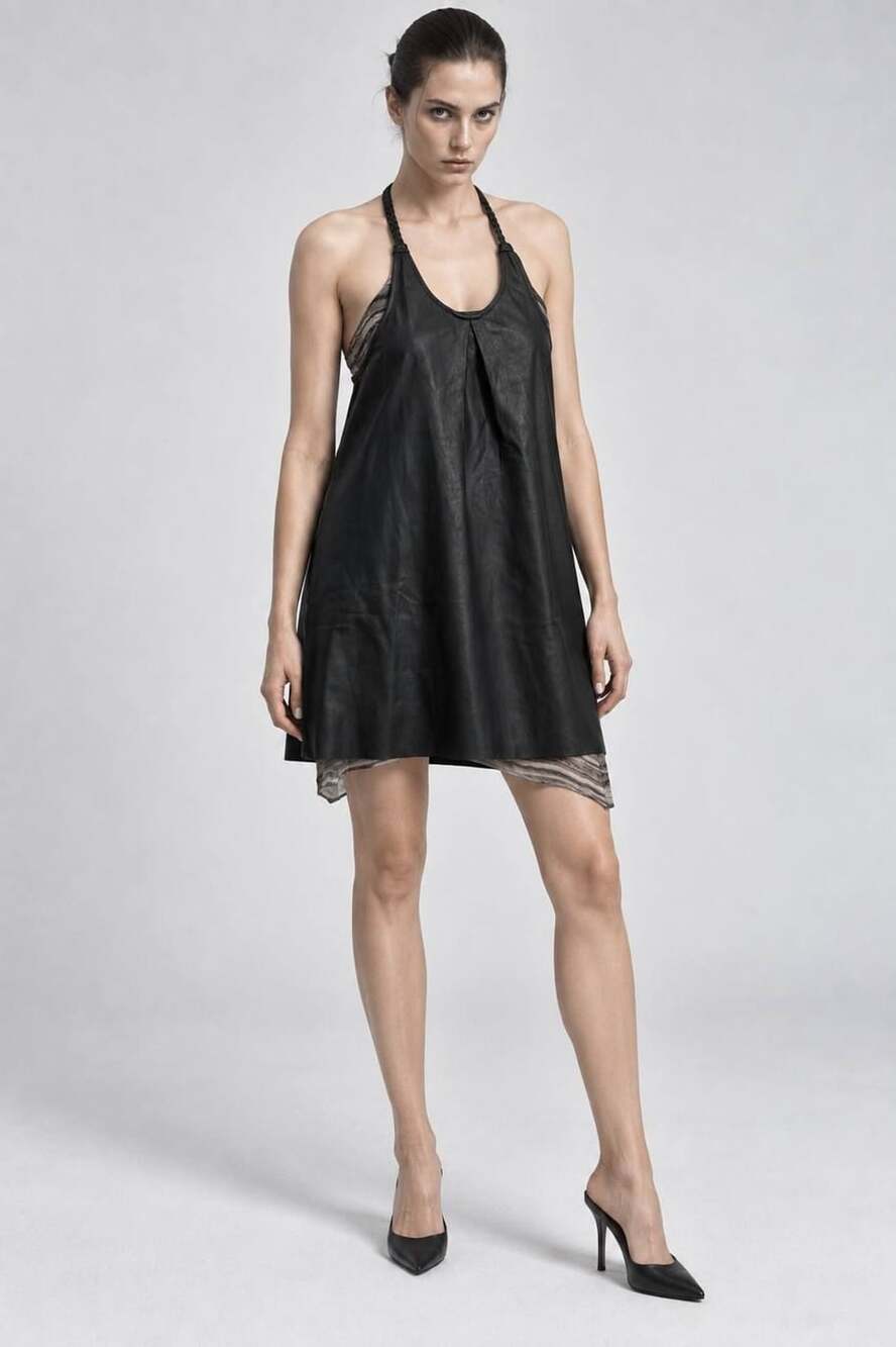 Shirlanka Martina Black Leather Halter Mini Dress Size 6 NWT $451